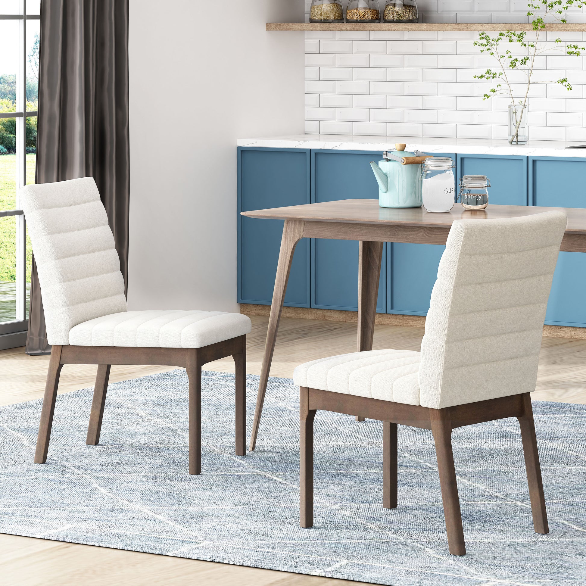 Upholstered Dining Chairs With Rubber Legs (Set of 2),Light Beige image 3