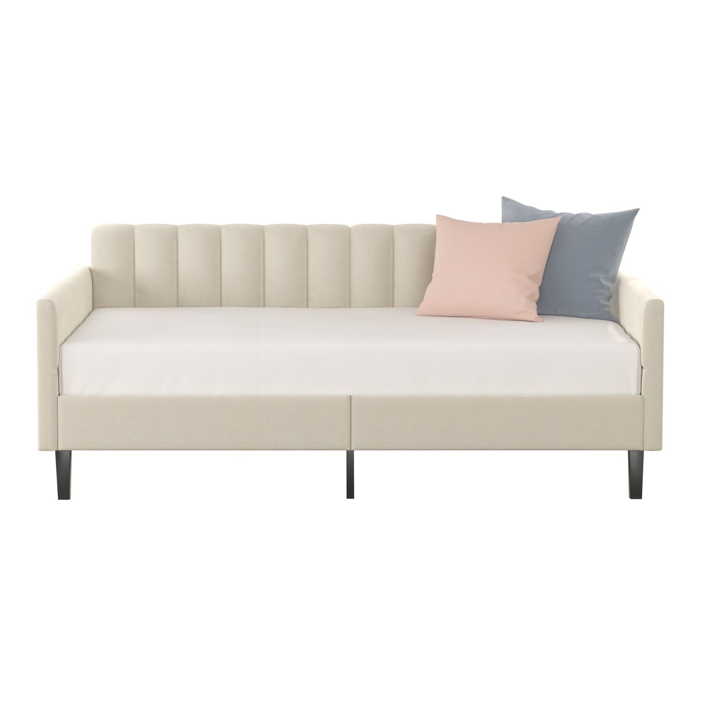 Same as B083121461 Elena Twin Size Beige Velvet Upholstered Daybed, Ribbed Tufted Backrest, Daybed in Lavish Modern Desi image 8