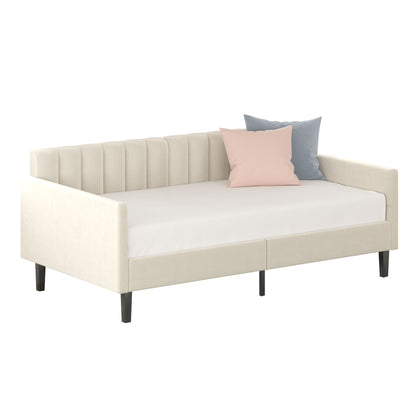 Same as B083121461 Elena Twin Size Beige Velvet Upholstered Daybed, Ribbed Tufted Backrest, Daybed in Lavish Modern Desi image 7