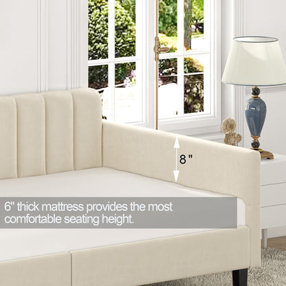 Same as B083121461 Elena Twin Size Beige Velvet Upholstered Daybed, Ribbed Tufted Backrest, Daybed in Lavish Modern Desi image 5