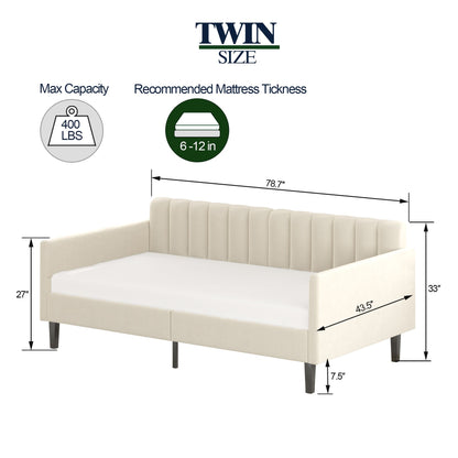 Same as B083121461 Elena Twin Size Beige Velvet Upholstered Daybed, Ribbed Tufted Backrest, Daybed in Lavish Modern Desi image 4