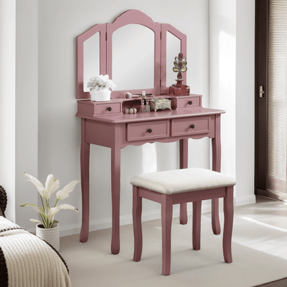 Sanlo Wooden Vanity Make Up Table and Stool Set, Rose Gold image 9