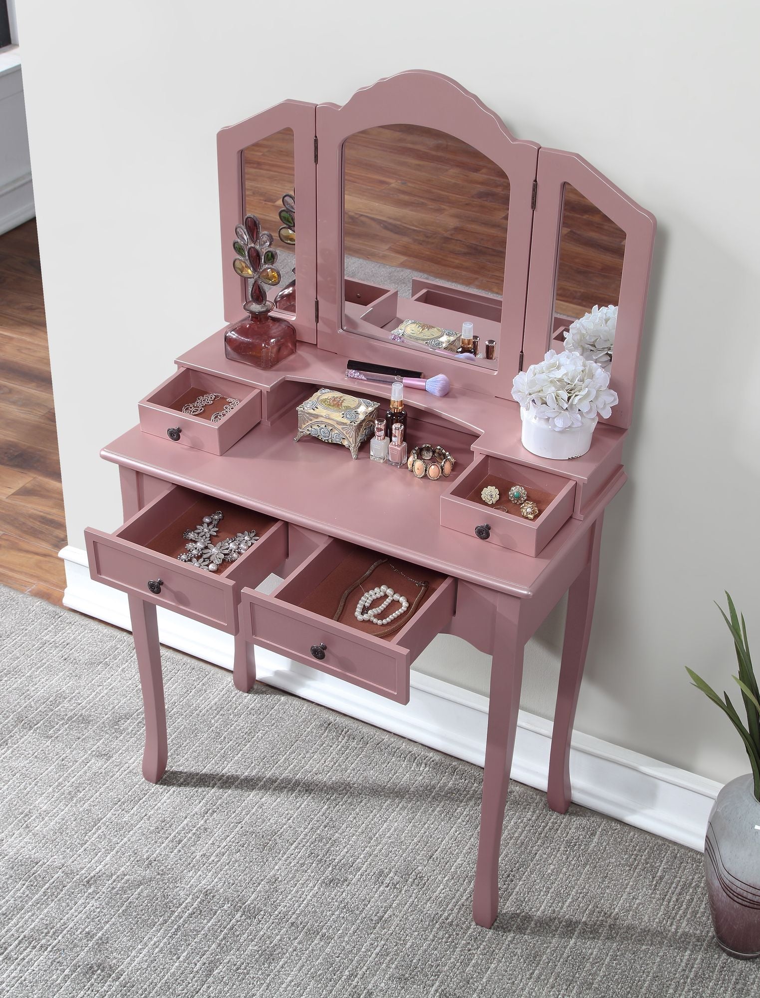 Sanlo Wooden Vanity Make Up Table and Stool Set, Rose Gold image 4