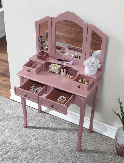 Sanlo Wooden Vanity Make Up Table and Stool Set, Rose Gold image 4