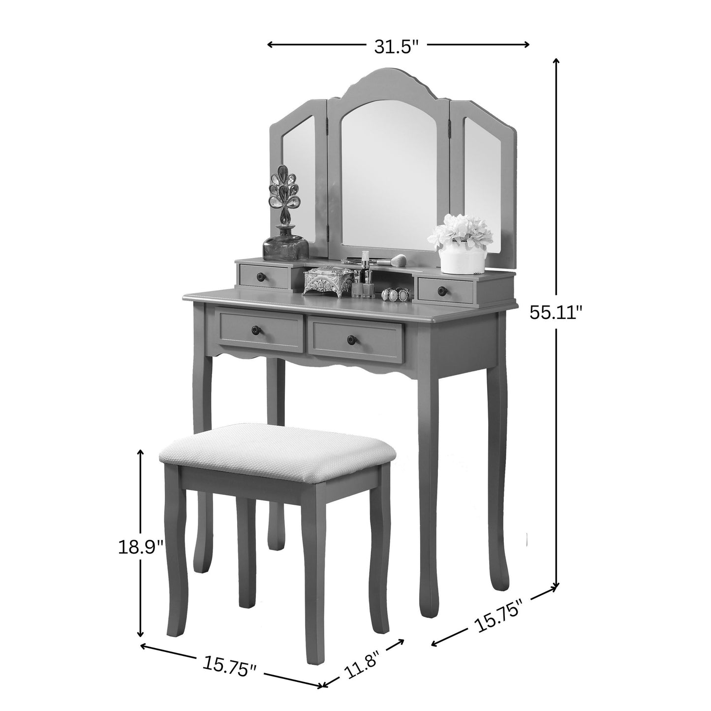 Sanlo Wooden Vanity Make Up Table and Stool Set, Rose Gold image 11