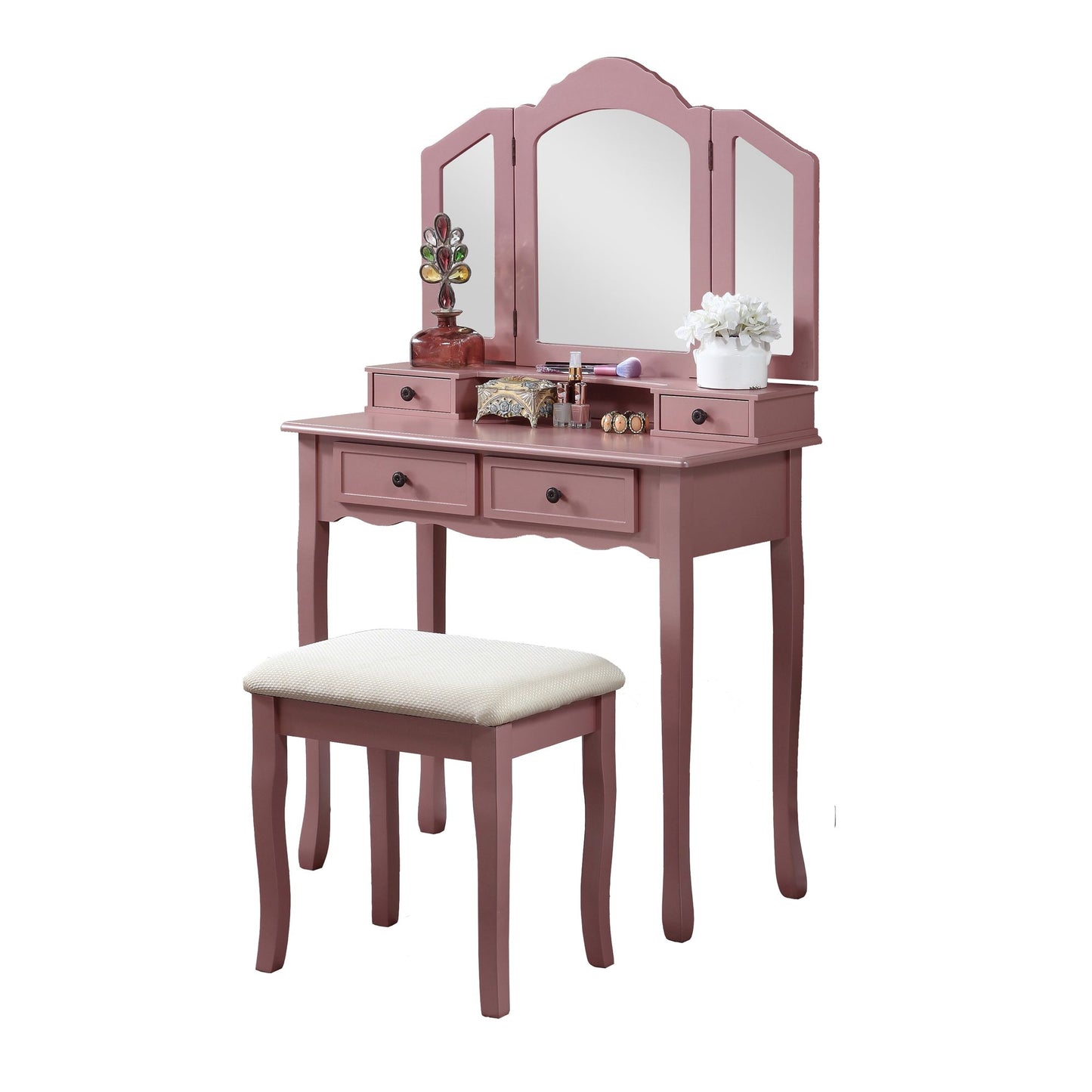Sanlo Wooden Vanity Make Up Table and Stool Set, Rose Gold image 8