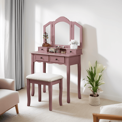 Sanlo Wooden Vanity Make Up Table and Stool Set, Rose Gold image 10