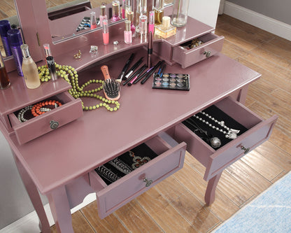 Sanlo Wooden Vanity Make Up Table and Stool Set, Rose Gold image 6