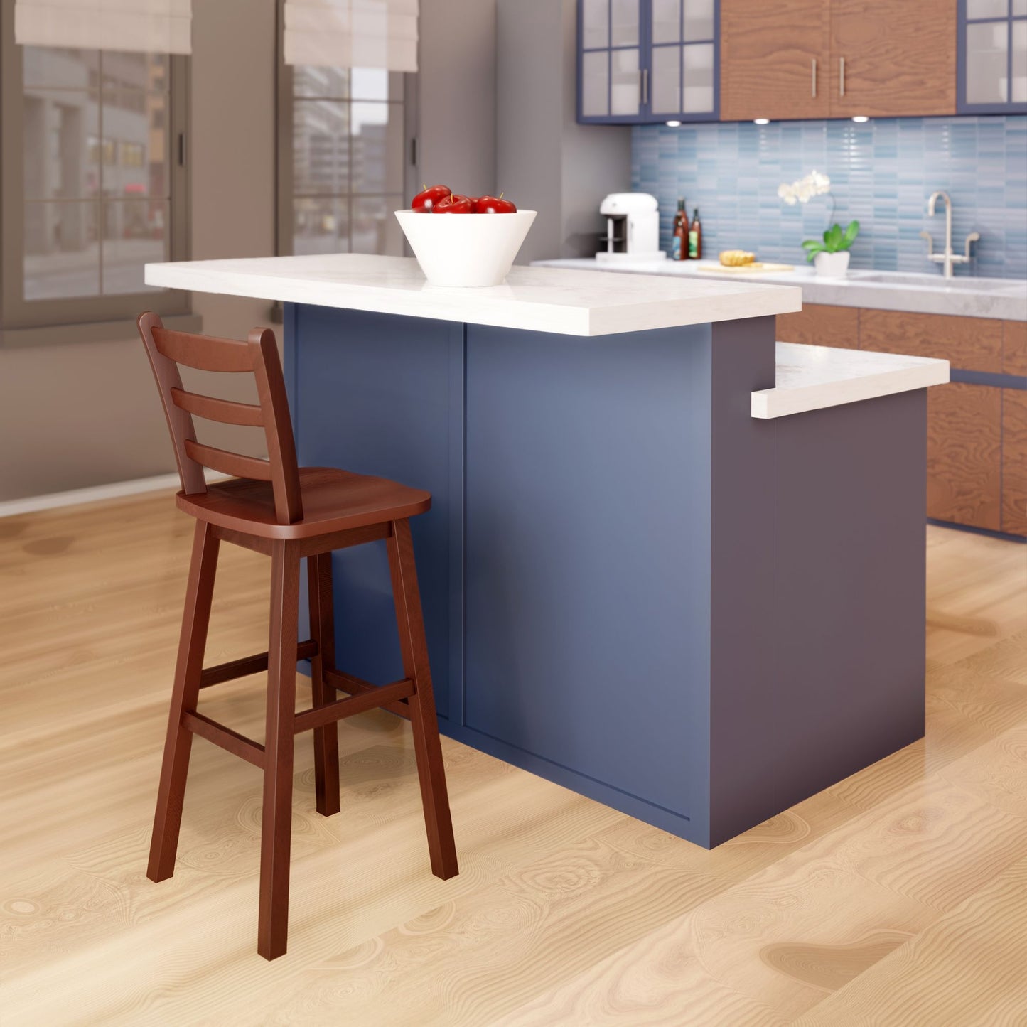 Scalera Ladder Back Swivel Seat Bar Stool; Walnut image 3