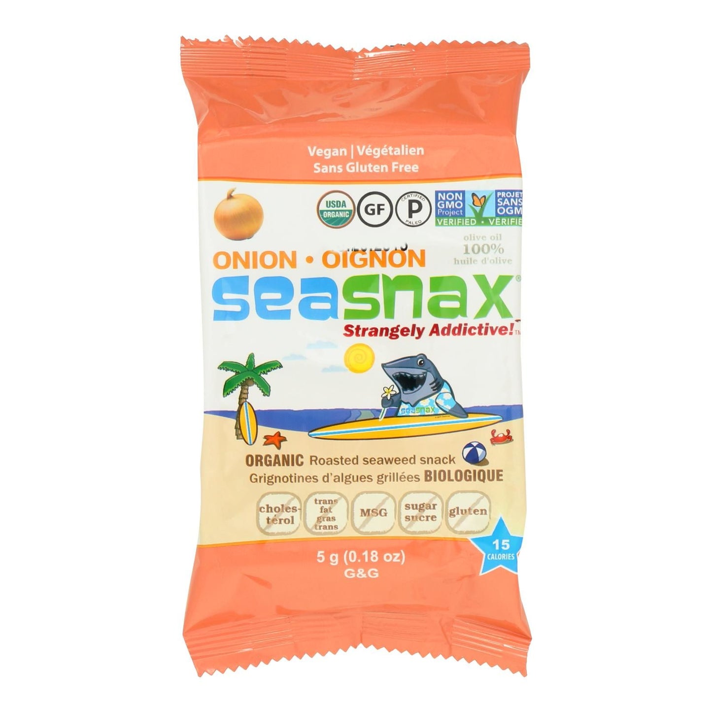 Seasnax Organic Premium Roasted Seaweed Snack - Toasty Onion - Case Of 24 - 0.18 Oz. image 1