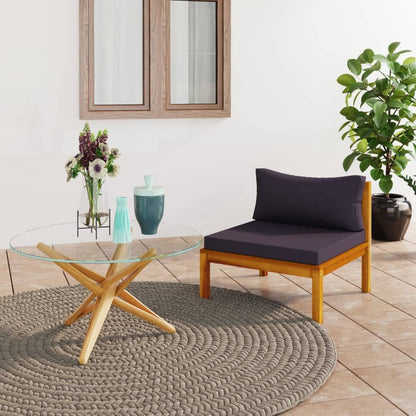 Sectional Middle Sofa with Dark Gray Cushions Solid Acacia Wood image 1