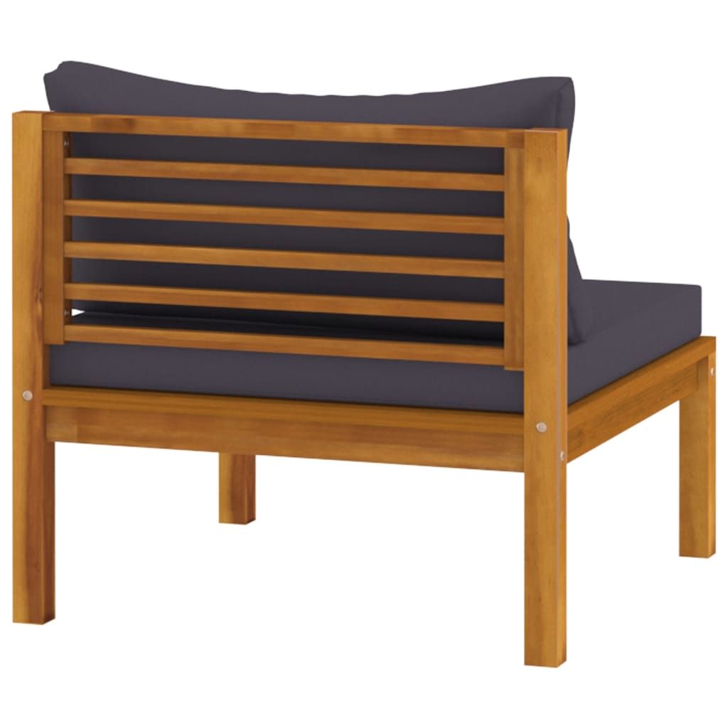 Sectional Middle Sofa with Dark Gray Cushions Solid Acacia Wood image 5