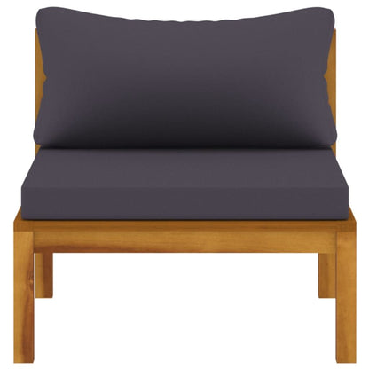 Sectional Middle Sofa with Dark Gray Cushions Solid Acacia Wood image 3