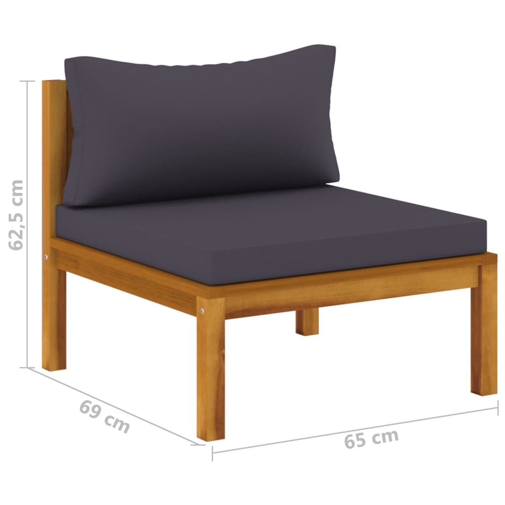 Sectional Middle Sofa with Dark Gray Cushions Solid Acacia Wood image 7