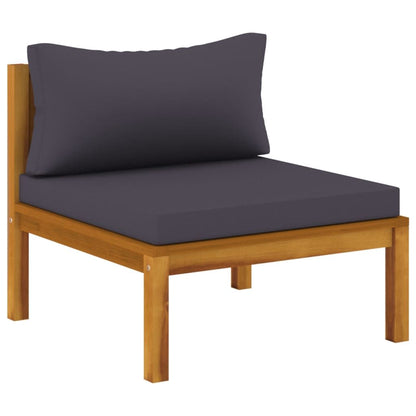 Sectional Middle Sofa with Dark Gray Cushions Solid Acacia Wood image 2