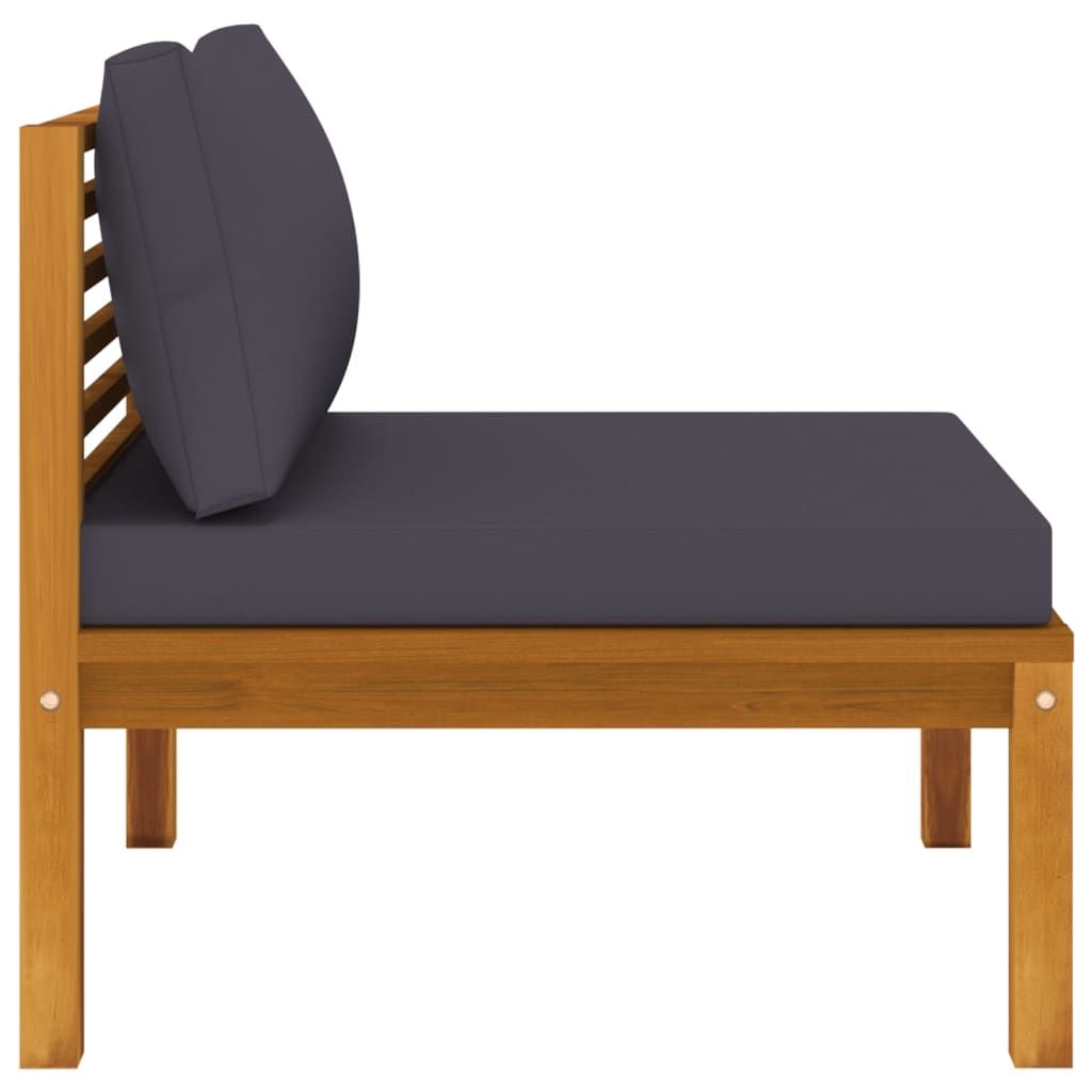 Sectional Middle Sofa with Dark Gray Cushions Solid Acacia Wood image 4
