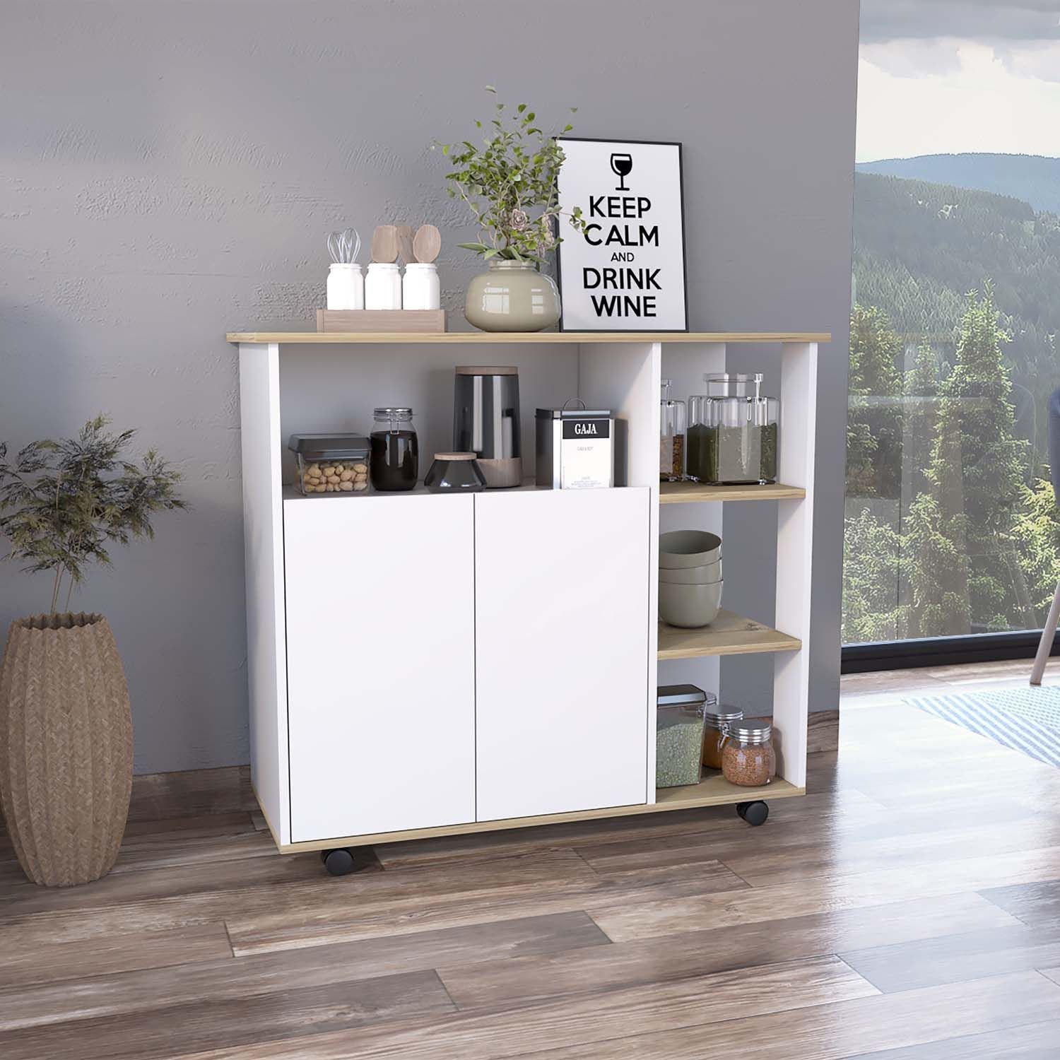 Serbia Kitchen Island, One Cabinet, Four Open Shelves image 6