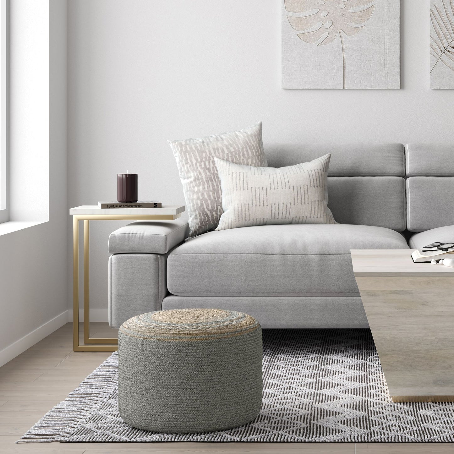 Serena - Round Braided Pouf - Dove Grey image 7