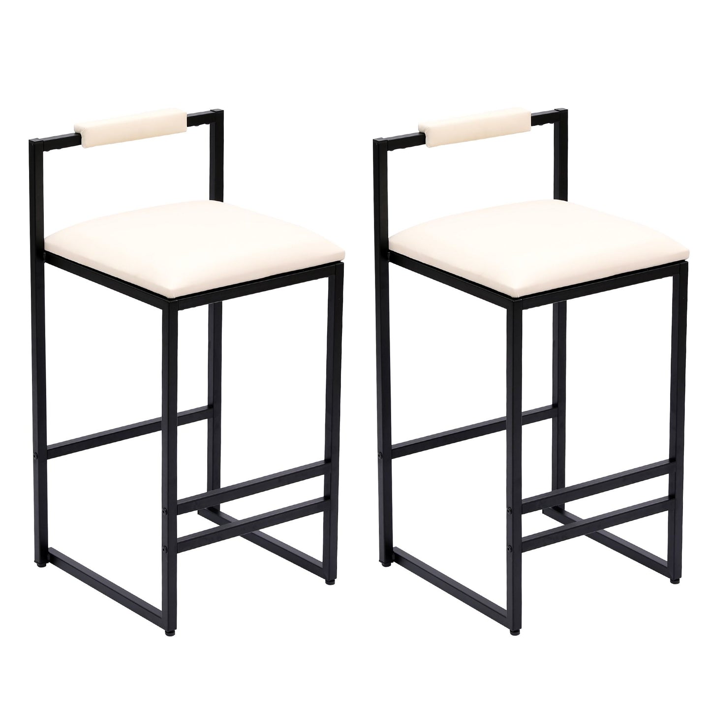 Set of 2 Barstools Faux Leather Upholstered Bar Stools Modern Metal Frame Dining Chairs for Counter, Kitchen Island (Bei image 6