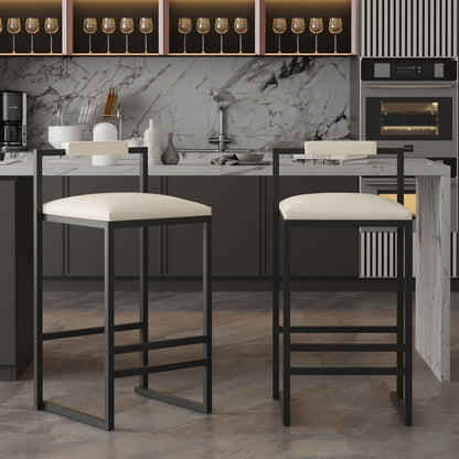 Set of 2 Barstools Faux Leather Upholstered Bar Stools Modern Metal Frame Dining Chairs for Counter, Kitchen Island (Bei image 1