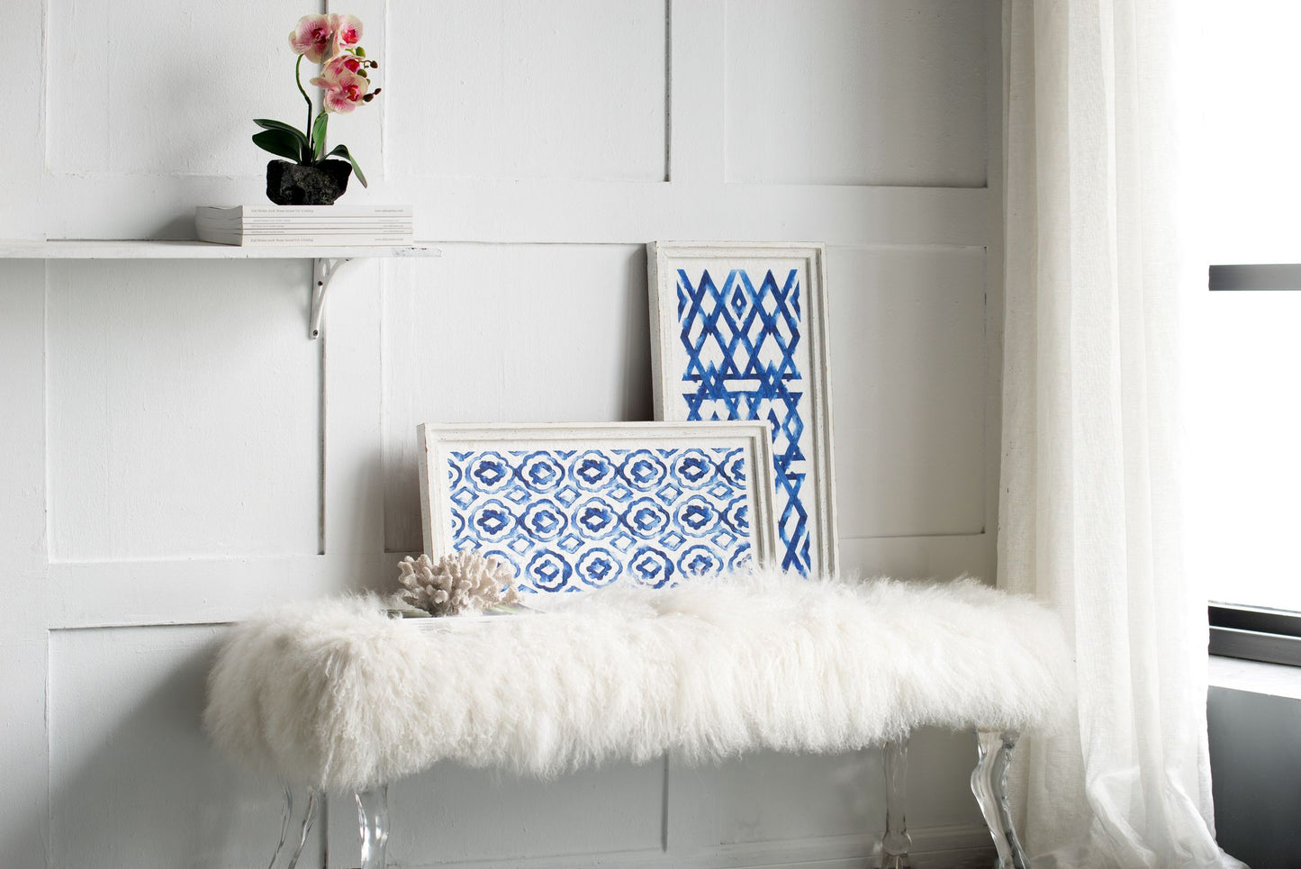 Set of 2 Blue and White Hanging Sculptures, Modern Wall Art Decor, 12.5" x 24.5" image 7