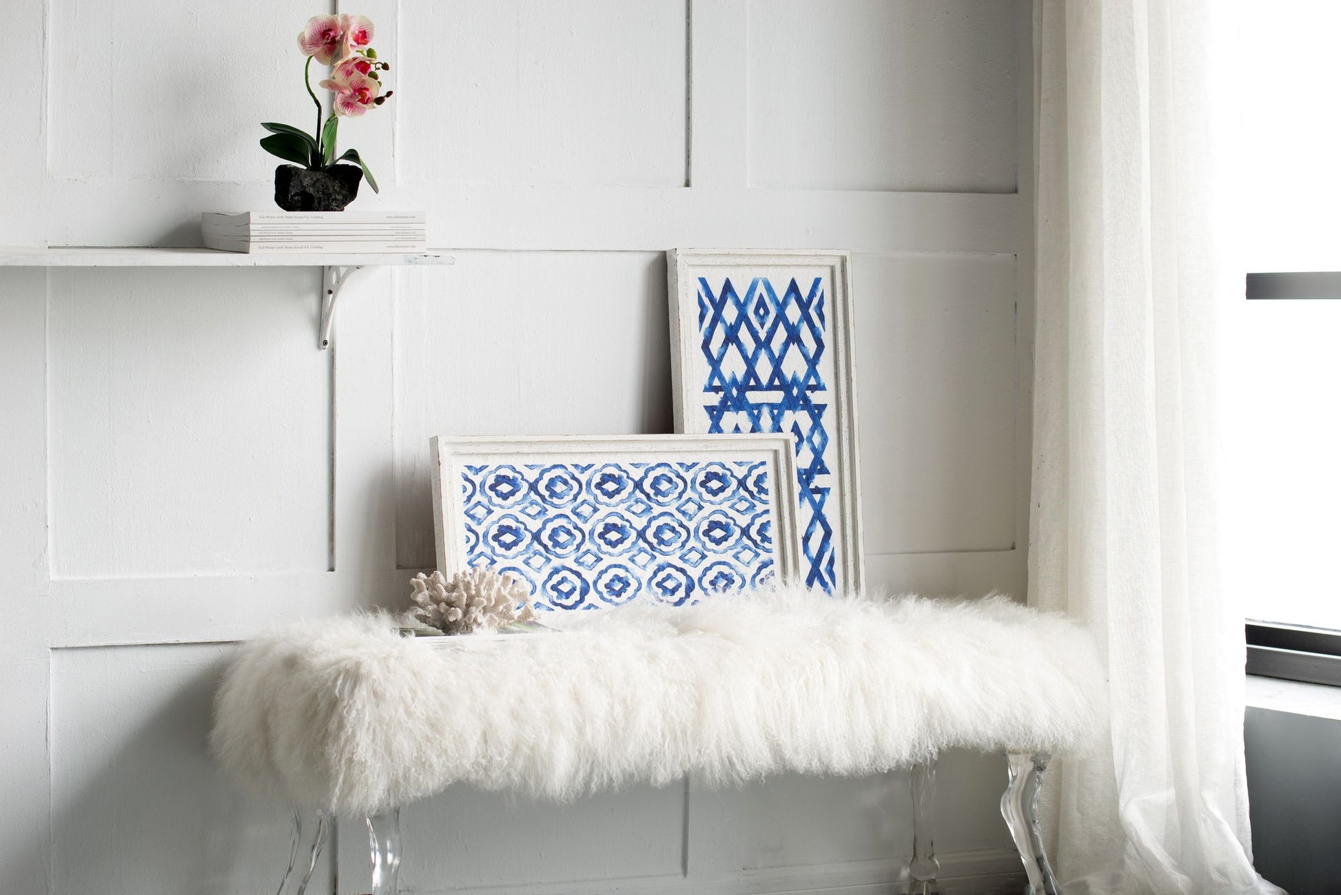 Set of 2 Blue and White Hanging Sculptures, Modern Wall Art Decor, 12.5" x 24.5" image 7