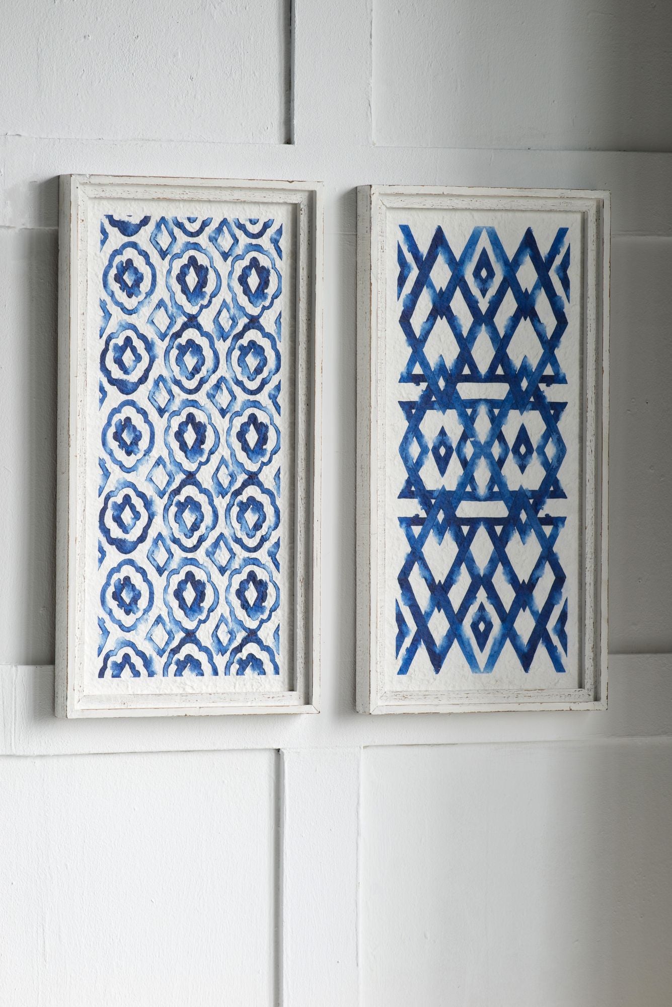 Set of 2 Blue and White Hanging Sculptures, Modern Wall Art Decor, 12.5" x 24.5" image 8