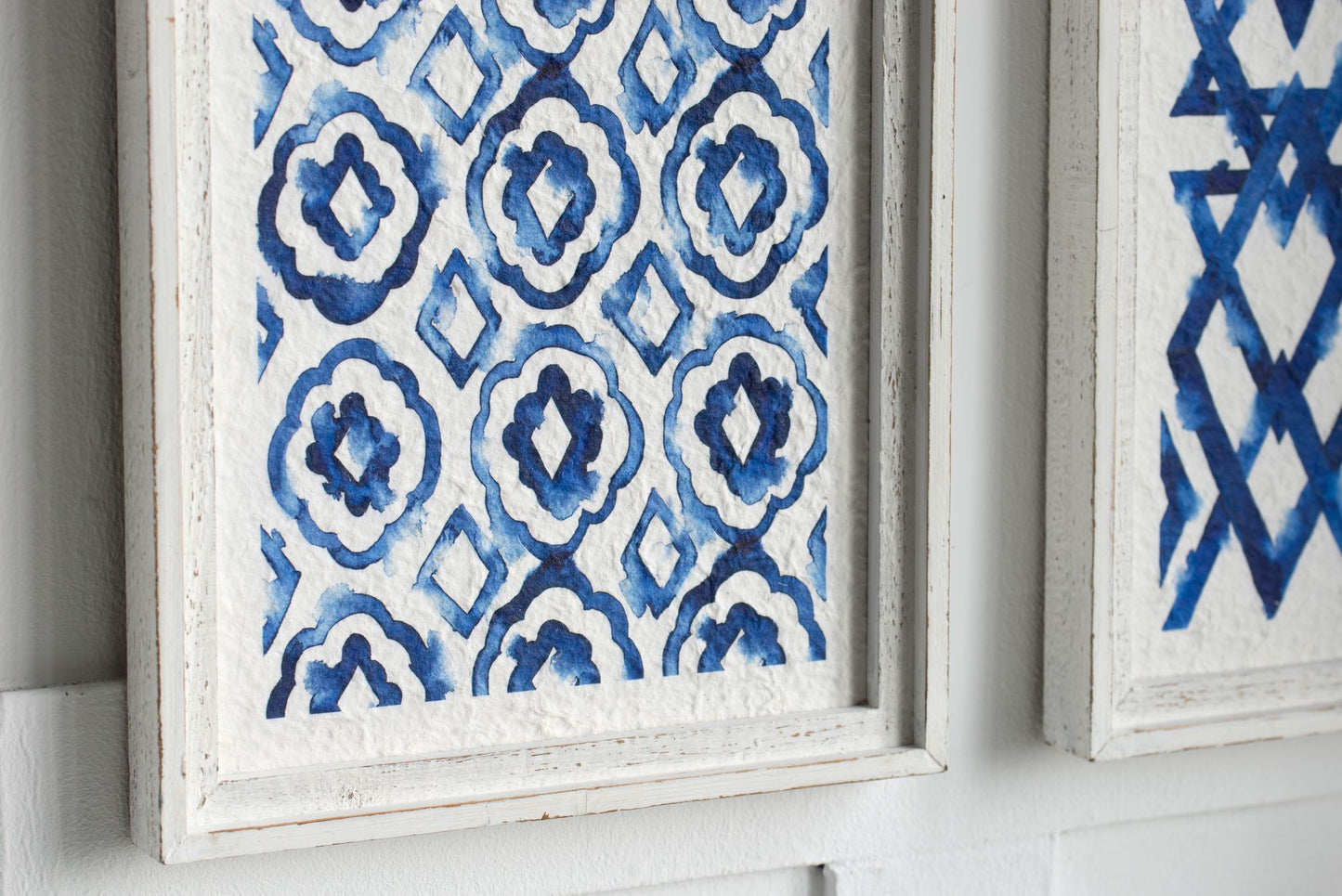 Set of 2 Blue and White Hanging Sculptures, Modern Wall Art Decor, 12.5" x 24.5" image 6