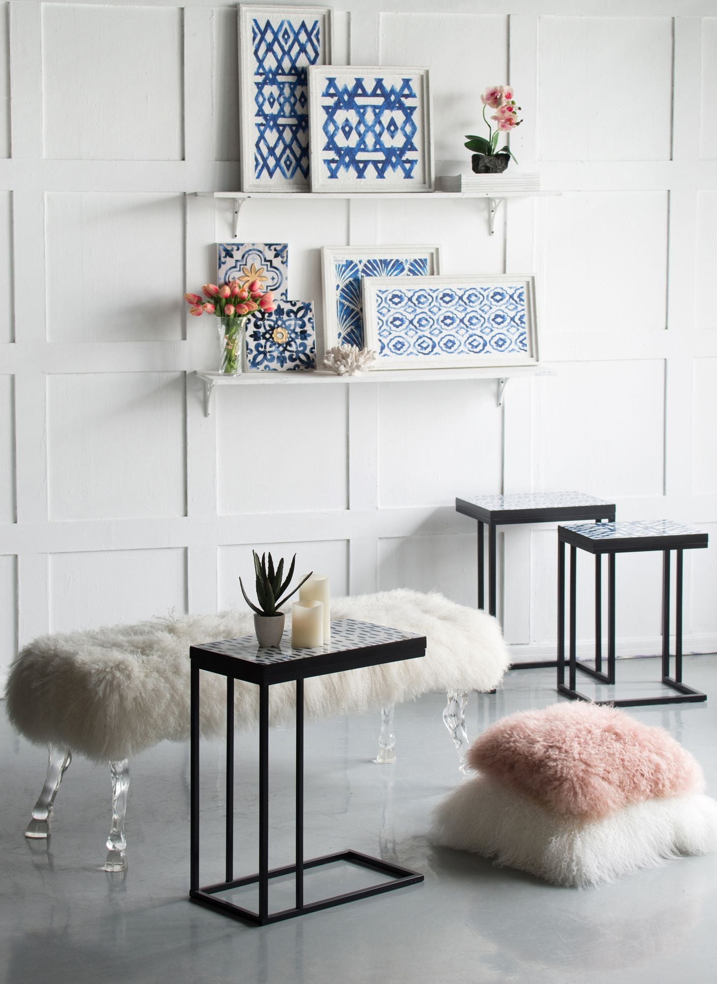 Set of 2 Blue and White Hanging Sculptures, Modern Wall Art Decor, 12.5" x 24.5" image 10
