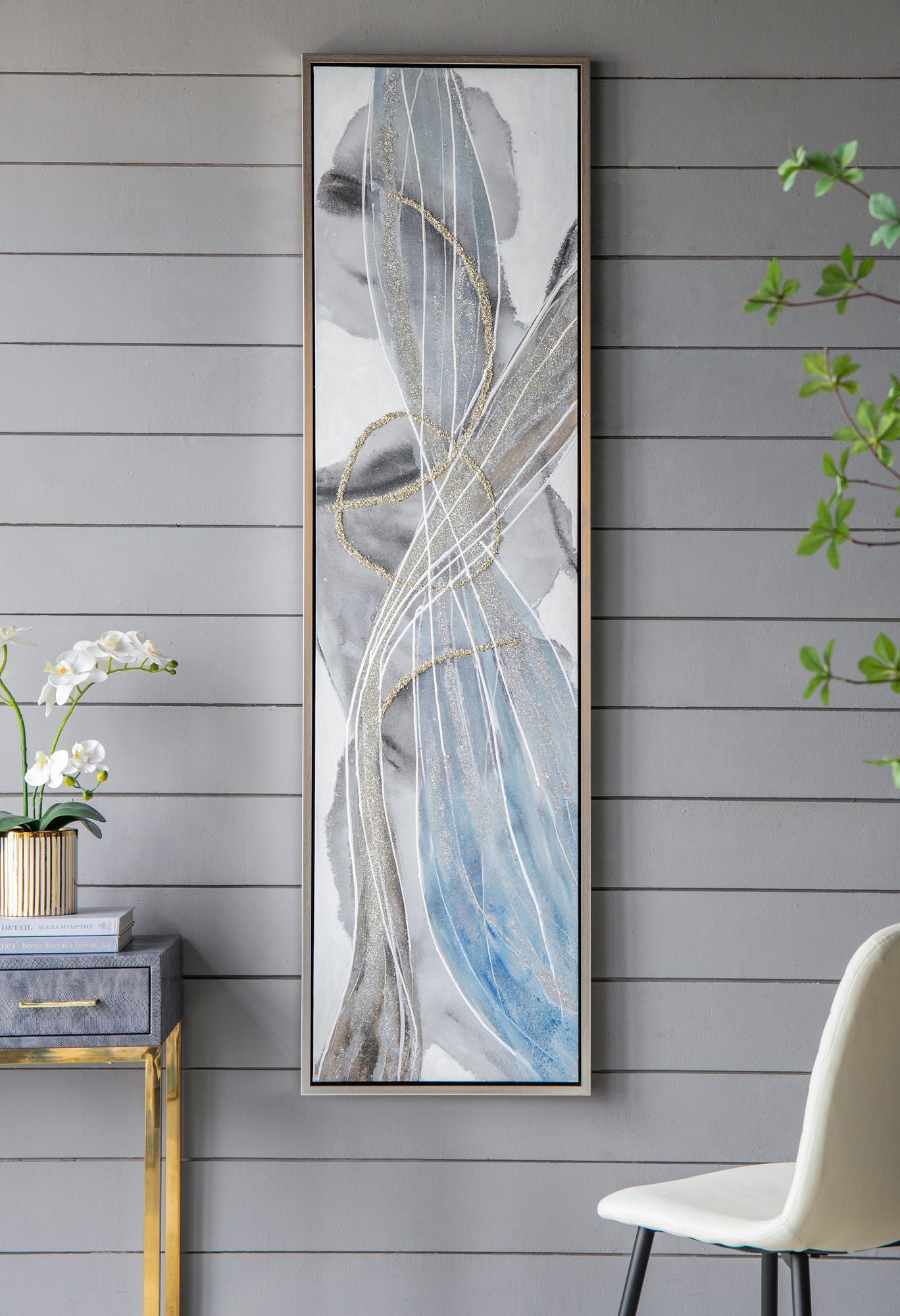 Set of 2 Elongated Modern Abstract Oil Paintings, Wall Art for Living Room Dining Room Bedroom Office Entryway, 20" x 71 image 1