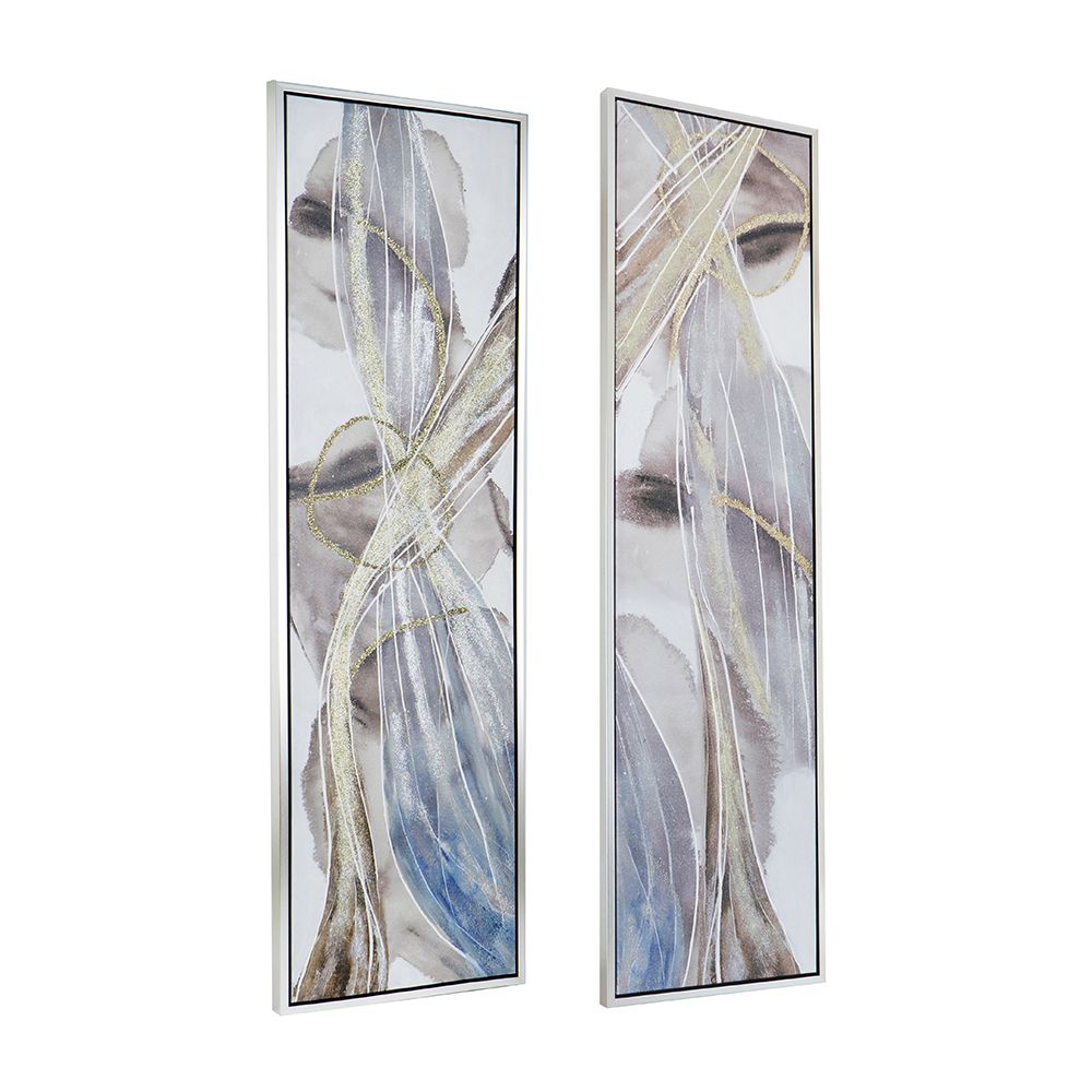 Set of 2 Elongated Modern Abstract Oil Paintings, Wall Art for Living Room Dining Room Bedroom Office Entryway, 20" x 71 image 9