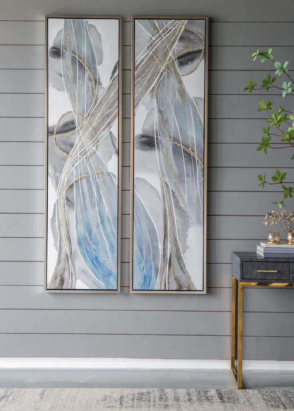 Set of 2 Elongated Modern Abstract Oil Paintings, Wall Art for Living Room Dining Room Bedroom Office Entryway, 20" x 71 image 6