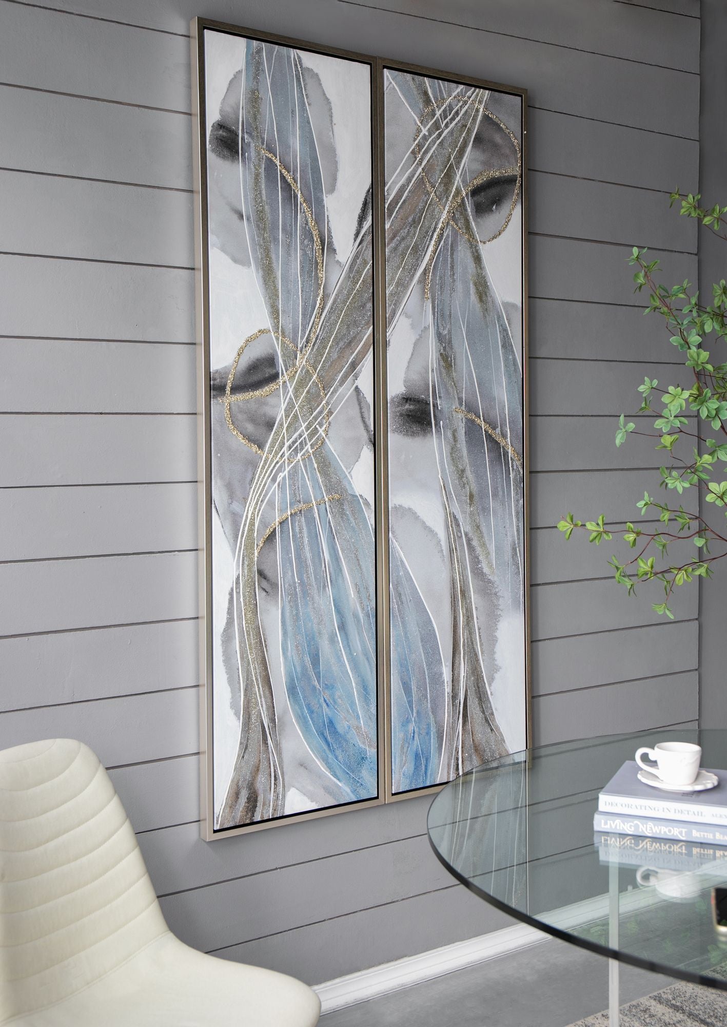 Set of 2 Elongated Modern Abstract Oil Paintings, Wall Art for Living Room Dining Room Bedroom Office Entryway, 20" x 71 image 2