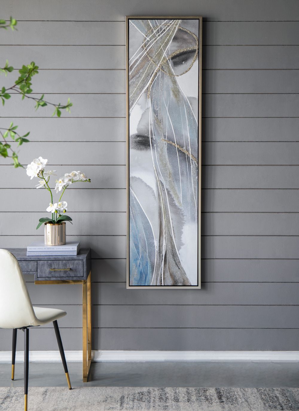 Set of 2 Elongated Modern Abstract Oil Paintings, Wall Art for Living Room Dining Room Bedroom Office Entryway, 20" x 71 image 3