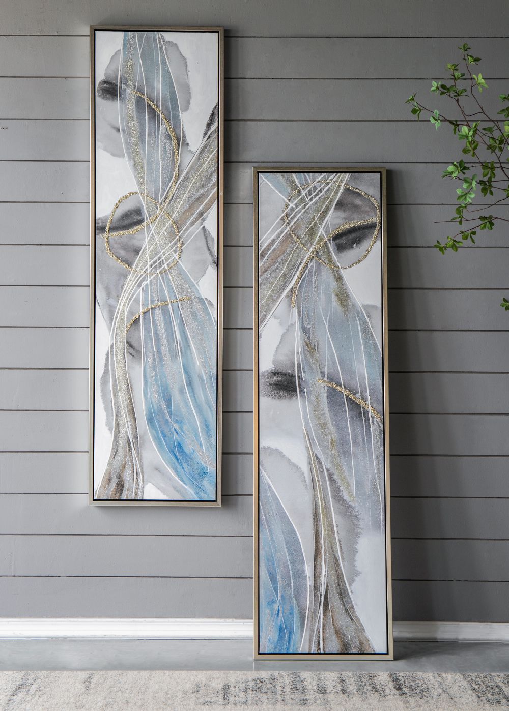 Set of 2 Elongated Modern Abstract Oil Paintings, Wall Art for Living Room Dining Room Bedroom Office Entryway, 20" x 71 image 4