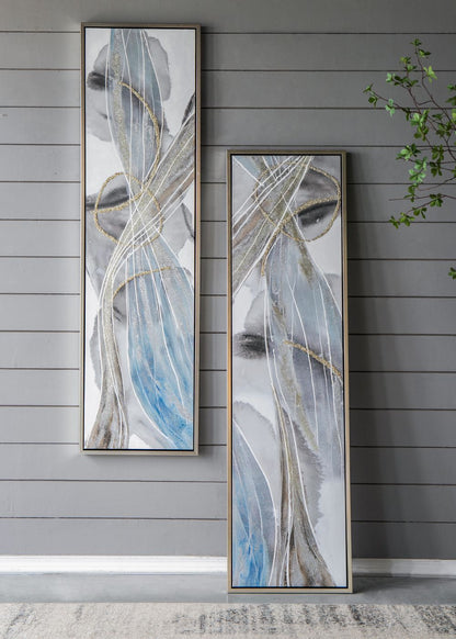 Set of 2 Elongated Modern Abstract Oil Paintings, Wall Art for Living Room Dining Room Bedroom Office Entryway, 20" x 71 image 4
