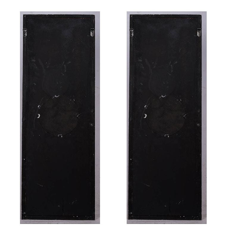 Set of 2 Large Wooden Wall Art Panels with Distressed White Finish and Round Mirror Accents,17" x 48" image 12