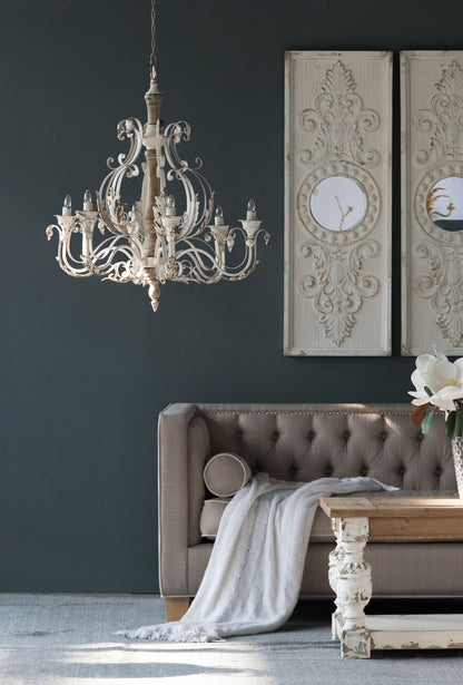 Set of 2 Large Wooden Wall Art Panels with Distressed White Finish and Round Mirror Accents,17" x 48" image 6