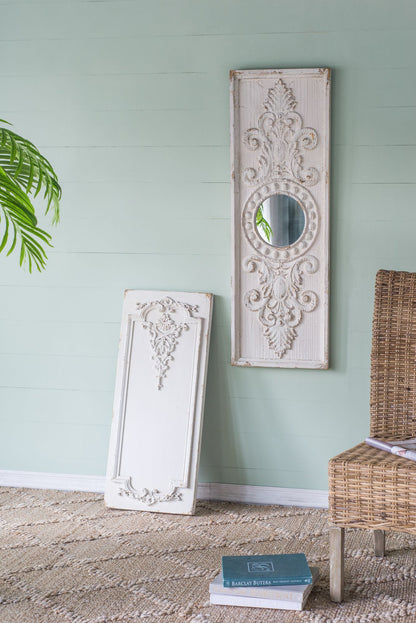 Set of 2 Large Wooden Wall Art Panels with Distressed White Finish and Round Mirror Accents,17" x 48" image 14