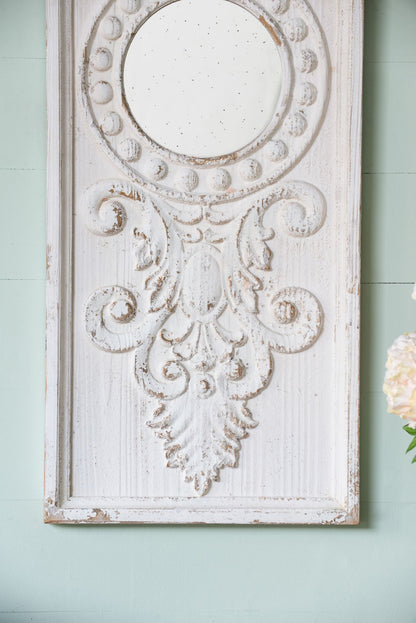 Set of 2 Large Wooden Wall Art Panels with Distressed White Finish and Round Mirror Accents,17" x 48" image 10