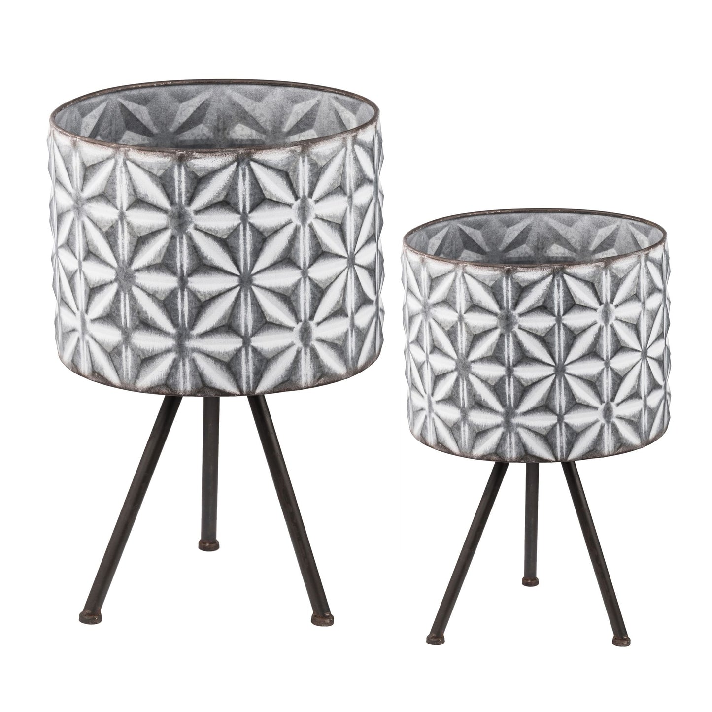 Set of 2 Metal Planter Stand,Round Galvanized Grey Farmhouse Planter image 1