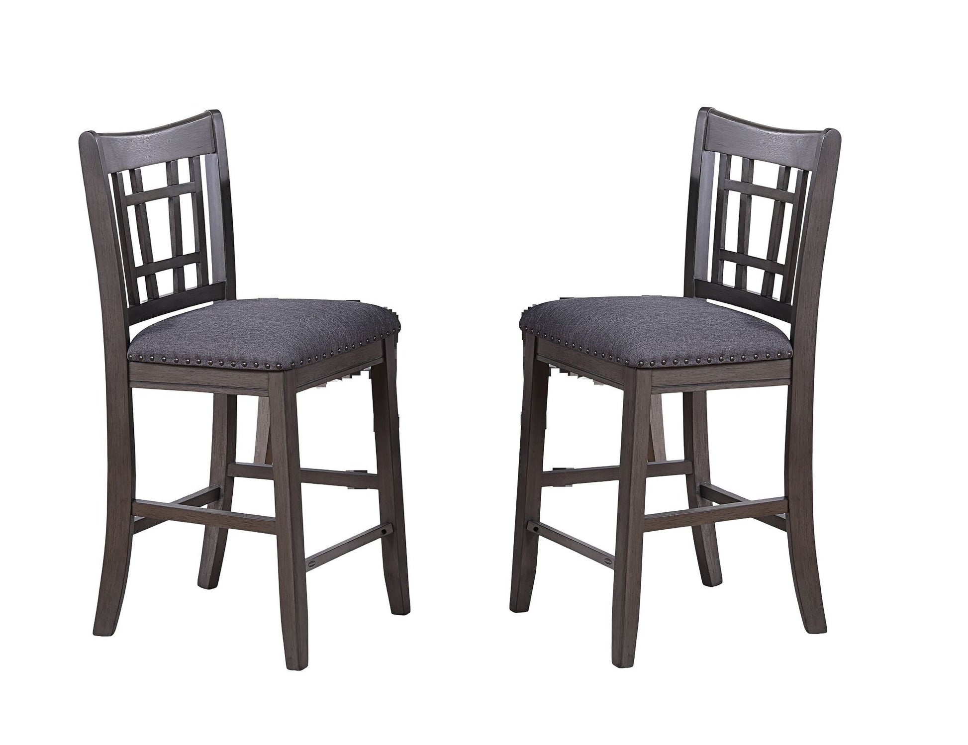 Set of 2pc High Chairs Dining Room Furniture Gray Solid wood Counter Height Chairs Upholstered Cushioned Open Square Des image 6