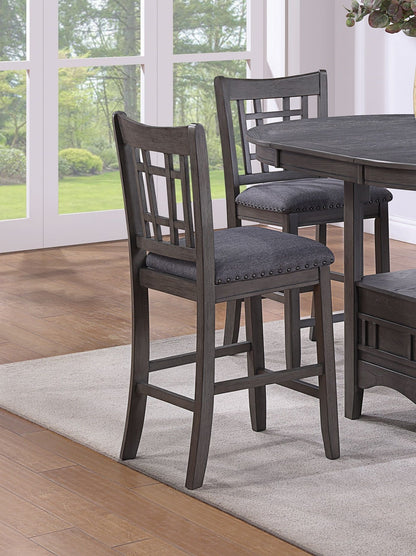 Set of 2pc High Chairs Dining Room Furniture Gray Solid wood Counter Height Chairs Upholstered Cushioned Open Square Des image 3