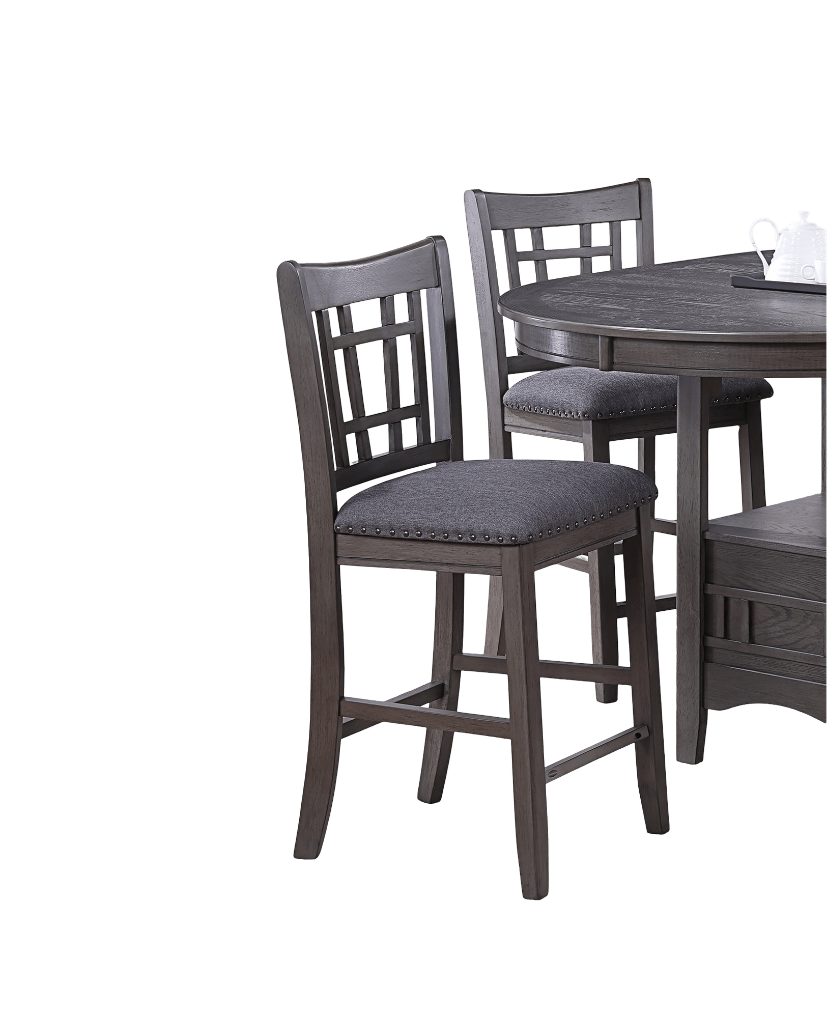 Set of 2pc High Chairs Dining Room Furniture Gray Solid wood Counter Height Chairs Upholstered Cushioned Open Square Des image 7