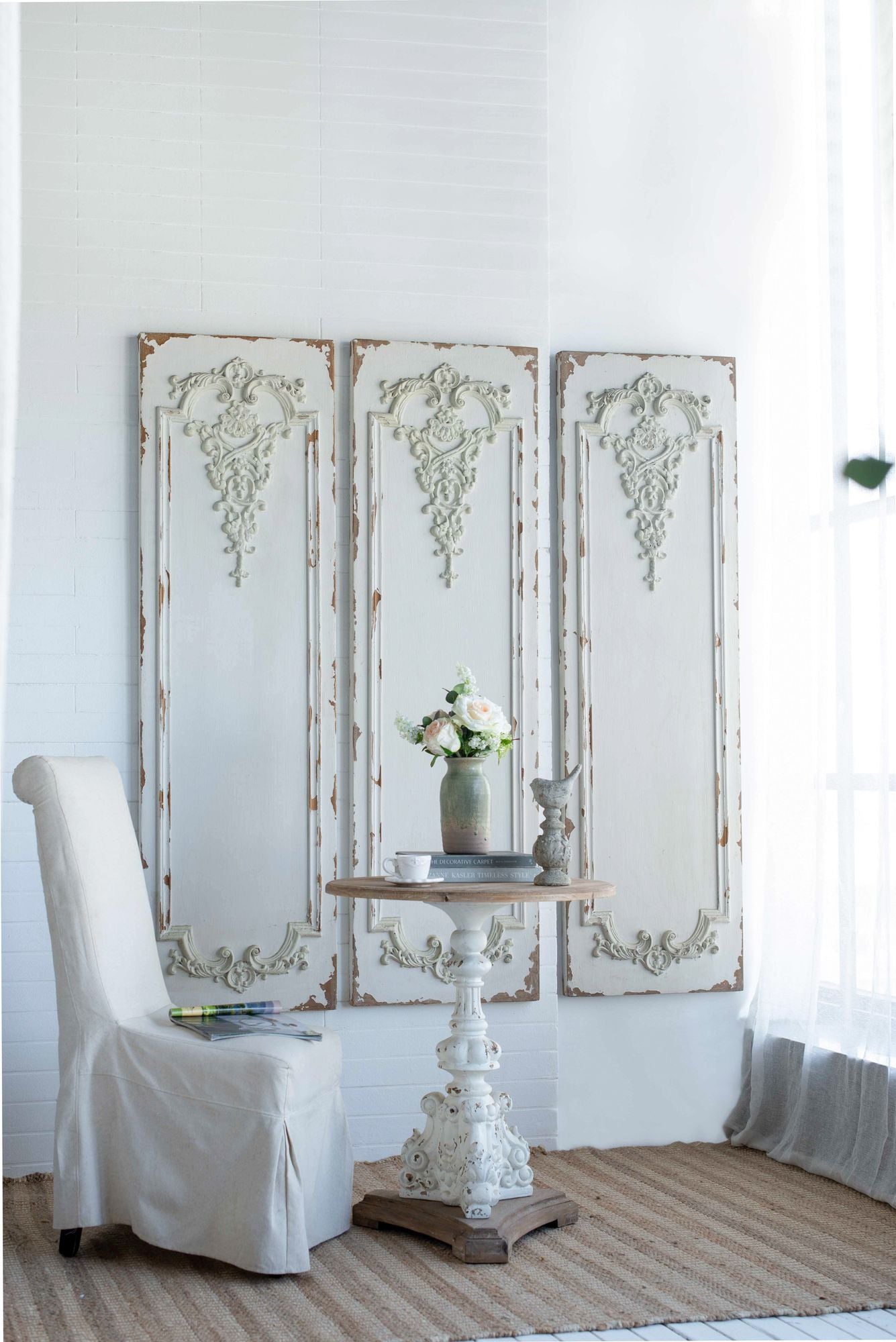 Set of 3 Large White Wall Art Panel, Rectangle Wall Sculpture, Wall Décor for Living Room Dining Room Office Bedroom, 21 image 1