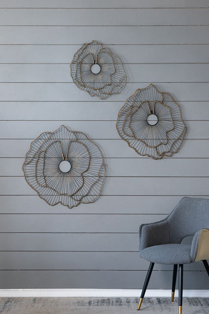 Set of 3 Metal Flowers Wall Decor, Transitional Wall Floral Sculpture for Foyer Porch Hallway Entrance image 5