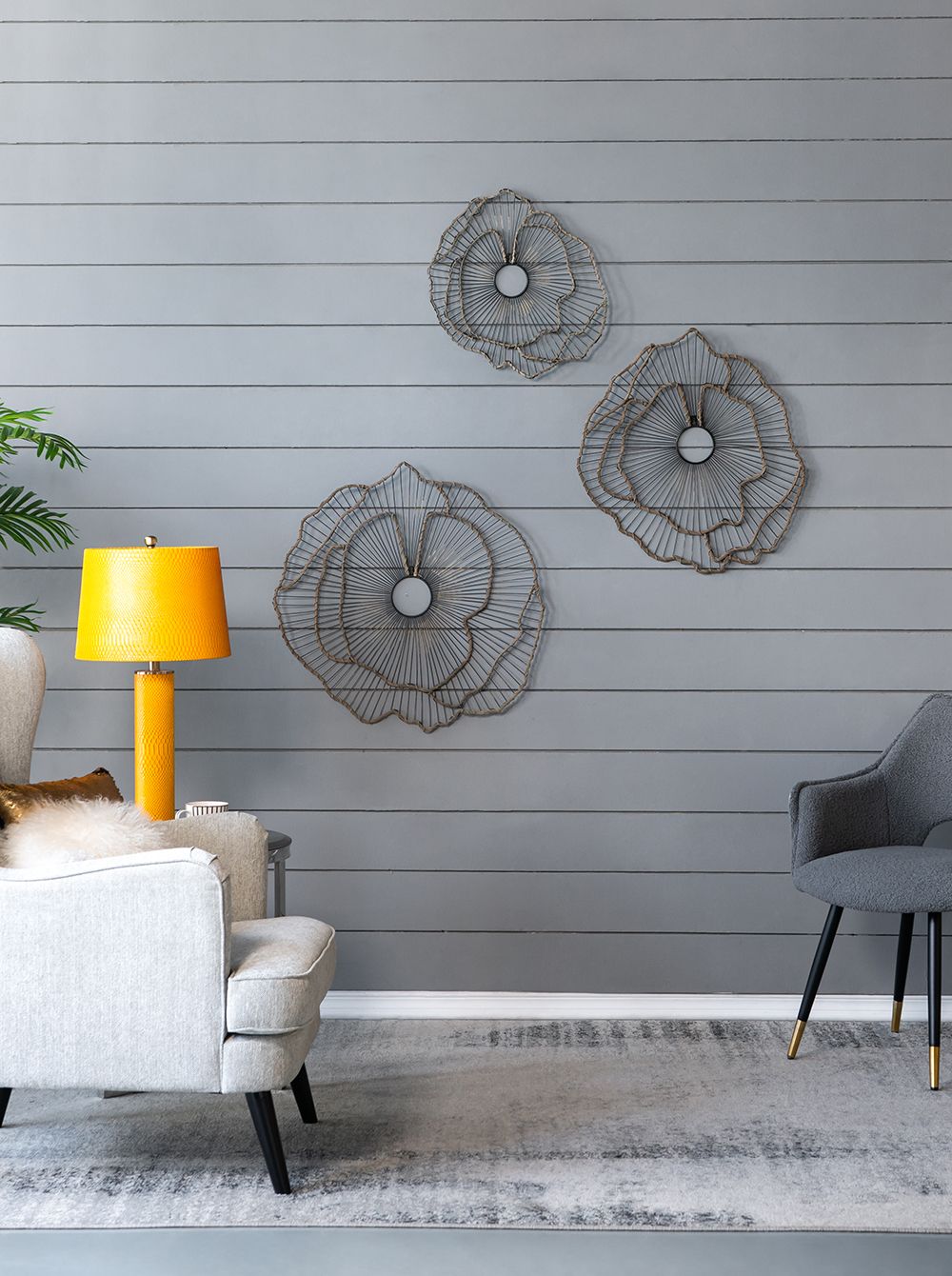 Set of 3 Metal Flowers Wall Decor, Transitional Wall Floral Sculpture for Foyer Porch Hallway Entrance image 4