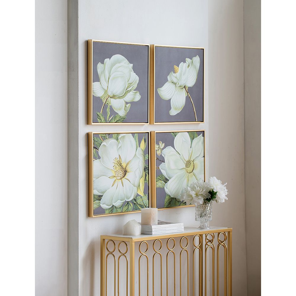 Set of 4 White and Gold Botanical Wall Art Prints, Home Decor for Living Room Dining Room Bedroom Hallway, 20' x 20' image 1