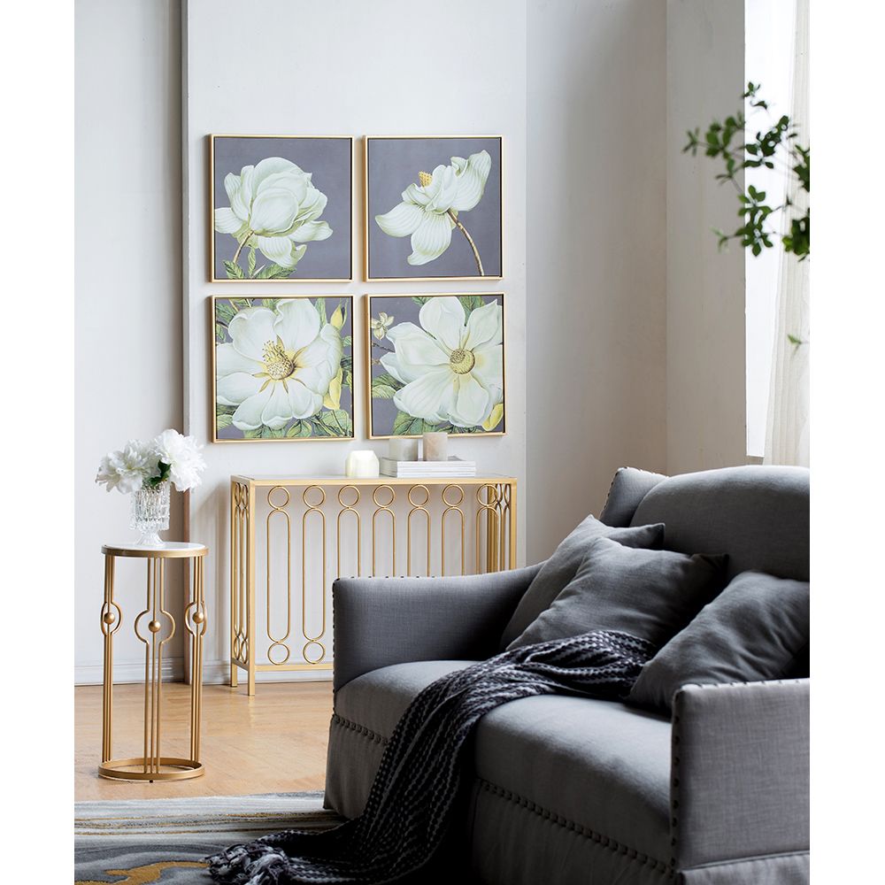 Set of 4 White and Gold Botanical Wall Art Prints, Home Decor for Living Room Dining Room Bedroom Hallway, 20' x 20' image 5