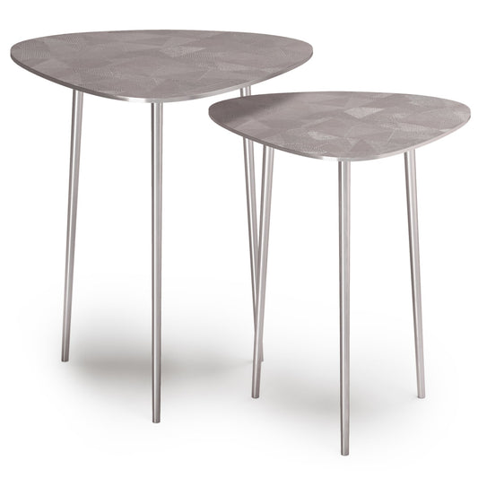 Shelton 2-Piece Metal Nesting Table Set in Nickel - Large and small tables stacked